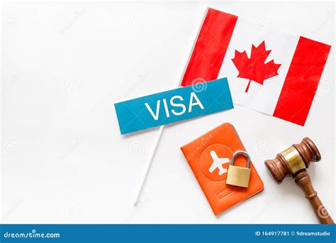 Visa To Canada Concept Canadian Flag Near Passport And Judge Hammer On White Background Top