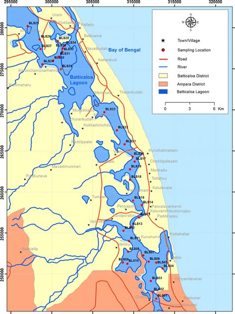 Map showing the geography of the Batticaloa lagoon, Sri Lanka and ...