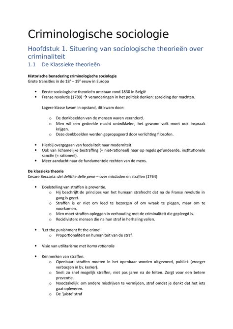 Criminologische Sociologie Hoofdstuk 1 Situering Van Sociologische