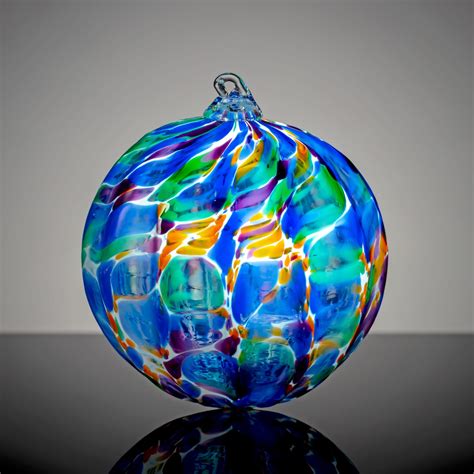 Blue Multi Color Mix Over White Hand Blown Glass Ornament Etsy