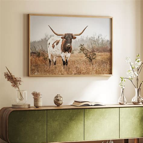 Large Western Wall Art Longhorn Cow Photo Print Canvas For Western