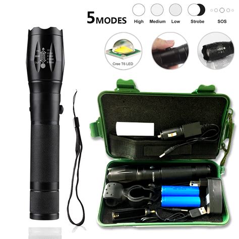 5000lm Cree Led Military Grade Zoom Rechargeable Flashlight Torch Au