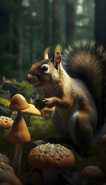 Premium Ai Image A Squirrels Eat Nuts In A Forest With Plants And