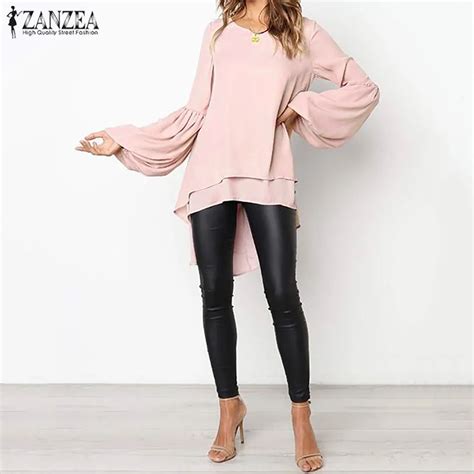 2023 Zanzea Moda Puff Manga Topos Blusa Assimétrica Feminina Elegante