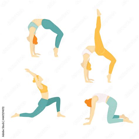 Woman In Yoga Poses Flat Vector Illustration Isolated On White