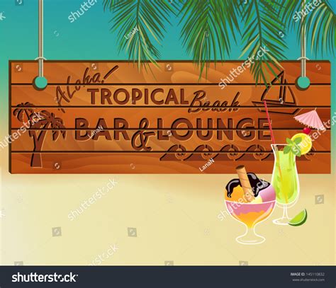 Tropical Beach Bar Wood Board Signpost Stock Vector Royalty Free