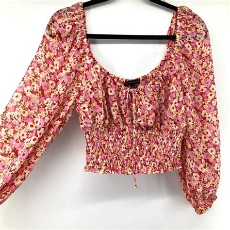 Cotton Candy Tops Cotton Candy La Pink Floral Print Puff Sleeve