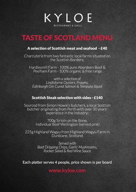 Menu at Kyloe steakhouse, Edinburgh