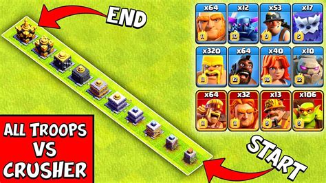 Every Level Crusher Vs All Troops Clash Of Clans All Troops Vs Crusher Clashhome3008 Youtube