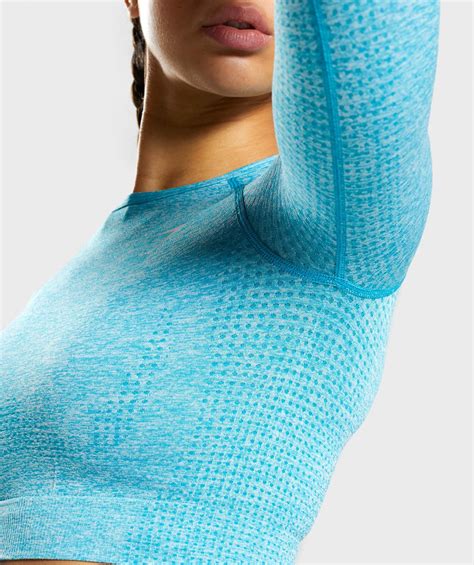 Gymshark Vital Seamless Long Sleeve Crop Top Blue Marl Gymshark