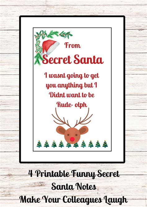 Secret Santa Notes, Funny Secret Santa Printable Notes, 4 Secret Santa Gift for Work Colleague ...