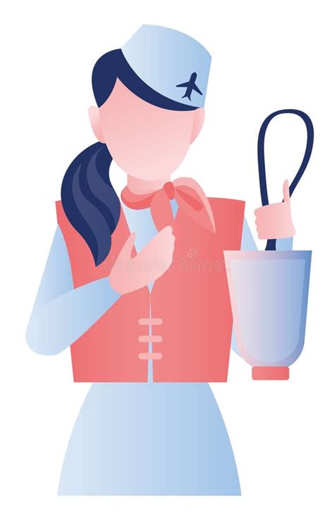 Flight Attendant Holding Oxygen Mask Vector Stock Illustration