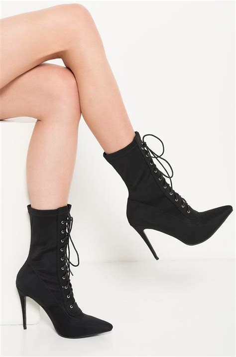 Lyst Akira Sky Is The Limit Lace Up Pointed Toe Stiletto Bootie In Black