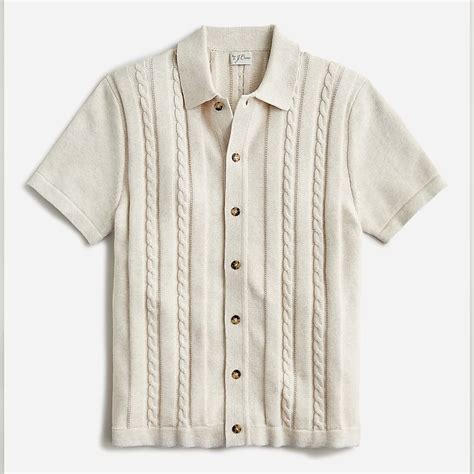 Jcrew Cotton Cable Knit Short Sleeve Polo Cardigan Sweater For Men Mens Cardigan Sweater