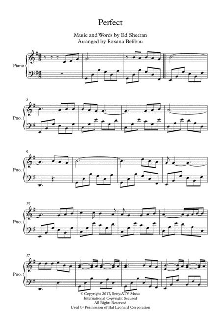 Perfect Arr Roxana Belibou By Ed Sheeran Sheet Music For Piano Solo