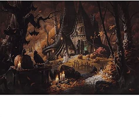 YongFoto 3x2m Halloween Fotografie Hintergrund Wald Holzhaus Kürbis