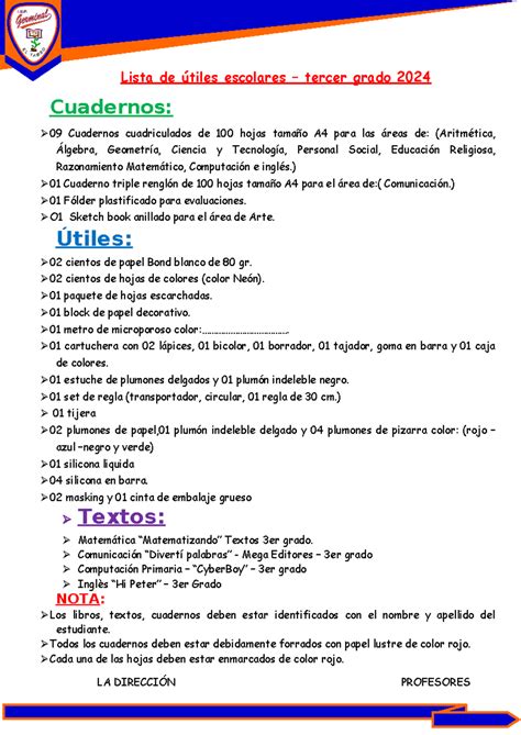 Lista De Utiles Ggg Lista De Tiles Escolares Tercer Grado