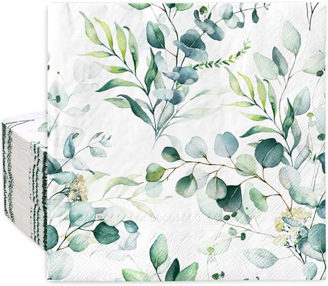 Amazon AnyDesign 80Pcs Greenery Paper Napkins Watercolor Green