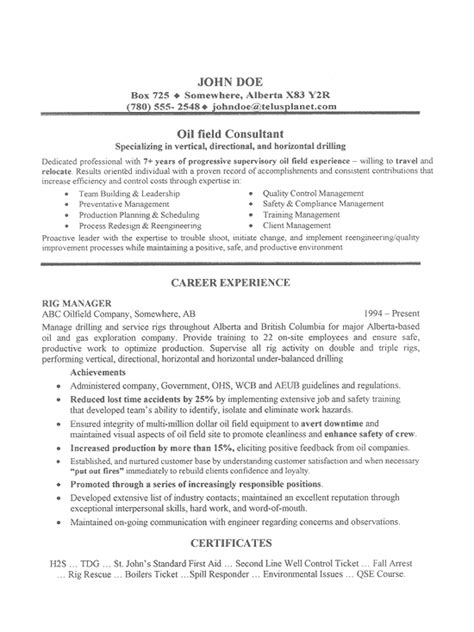 Oilfield Resume Template