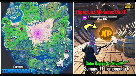 FORTNITE UBICACIÓN DE TODAS LAS MONEDAS XP SEMANA 11 TEMPORADA 5