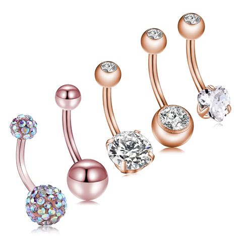 GAGABODY Rose Gold 14G 3 8inch 316L Surgical Steel CZ Belly Navel