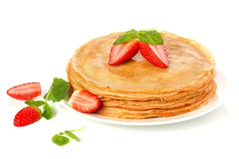 Stack of Pancakes. Crepes with with Butter and Str Stock Photo - Image ...