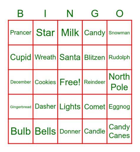 Christmas Words Bingo Card