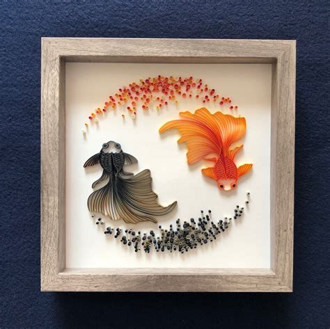 Quilled Fish Circle Yin And Yang Swimming Goldfish D Framed Etsy