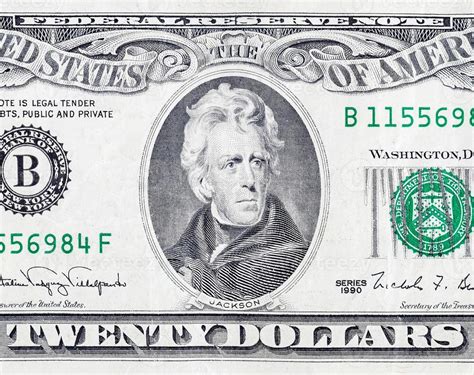 Portrait Of Us President Andrew Jackson On 20 Dollars Banknote Closeup