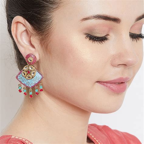 Panash Gold Plated Multicolored Enamelled Drop Earrings Buy Panash