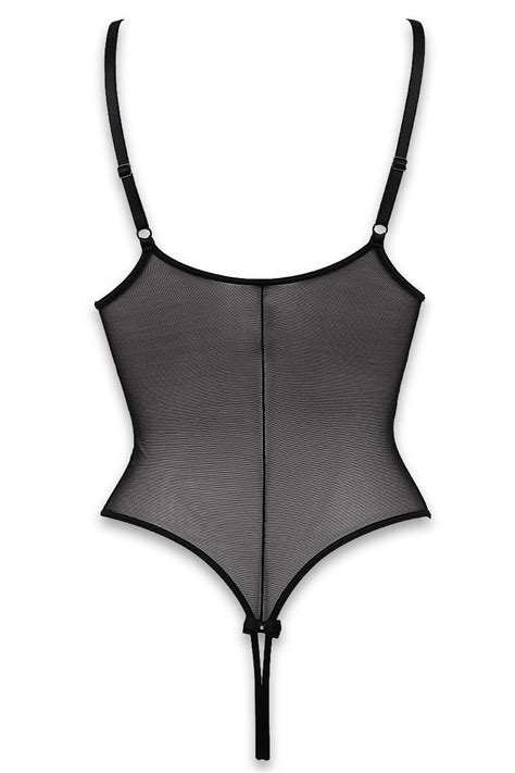 Guimauve Black Tulle Topless Bodysuit With Satin Bows Luxxa Lingerie