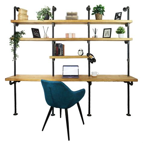 Wall Mounted Shelving Unit With Desk Industrial Raw Steel Pipe Style Pipe Dream Furniture