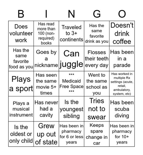 Pharmacy Phun Bingo Card