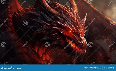 Fantasy Red Dragon Art - Digital Illustration - Generative AI Stock ...