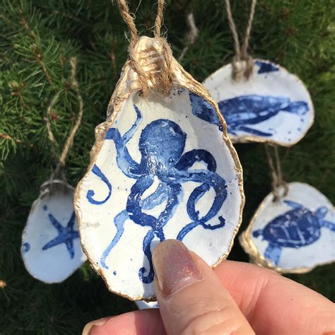 Nautical Oyster Shell Ornaments Set Of Etsy