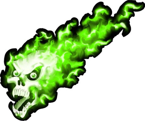 True Fire Green Flaming Skull Decal Sticker