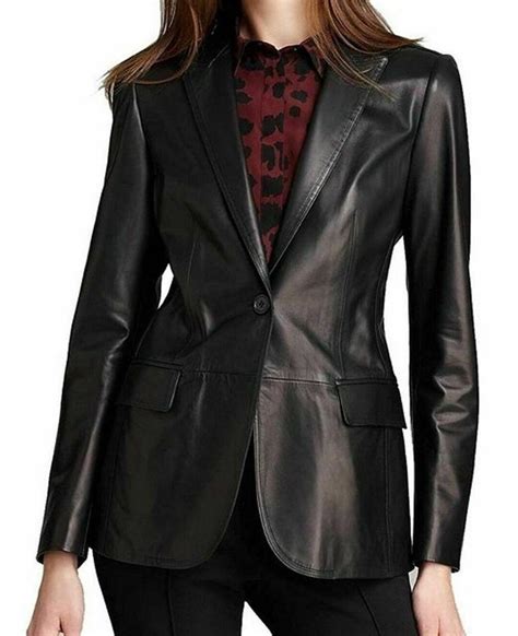 Womens Genuine Lambskin Leather BLAZER Slim Fit BLACK Leather Jacket