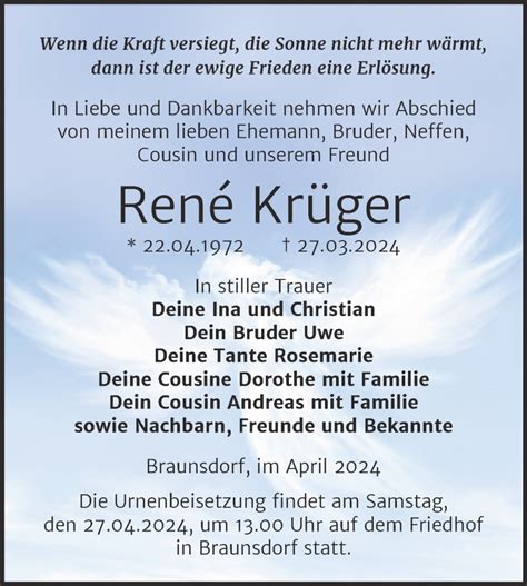 Traueranzeigen von Rene Krüger abschied nehmen de