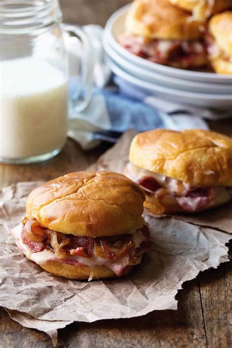 Hot Ham And Cheese Sandwiches With Bacon And Caramelized Onions Recipe