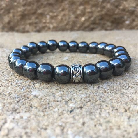 Mm Genuine Black Hematite Bracelet Men S Bracelet Etsy