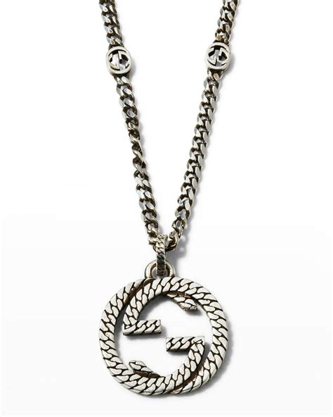 Gucci Mens Interlocking G Sterling Silver Pendant Chain Necklace Sterling Silver Pendants