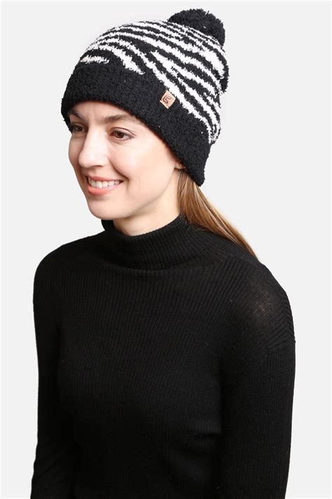 Jh307 Super Lux Lined Pom Pom Zebra Beanie