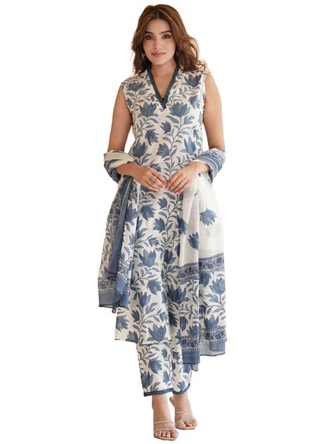 Buy GoSriKi Women S Cotton Blend Printed Straight Kurta With Pant