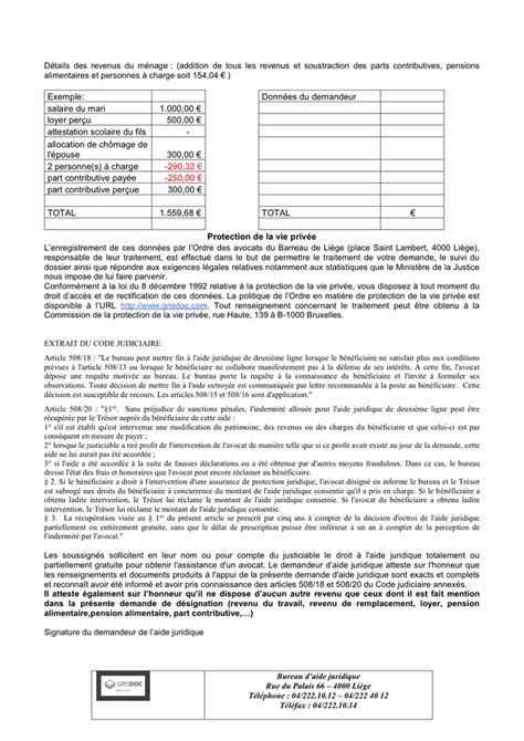 Formulaire De Demande Daide Juridique Belgique Doc Pdf Page Sur 24948