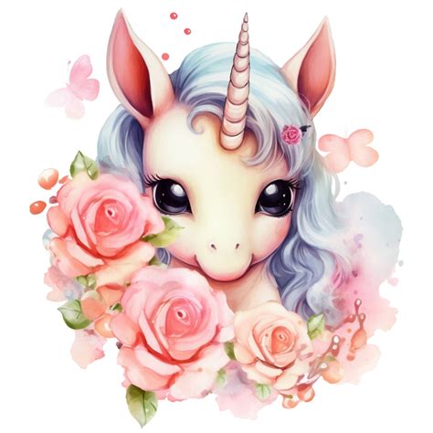 Cute Unicorn With Spring Flowers Watercolor Illustration 24867597 PNG