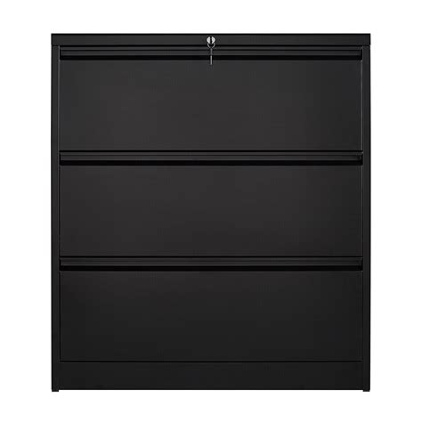 3 Drawer Black Steel Lateral File Cabinet With Lock