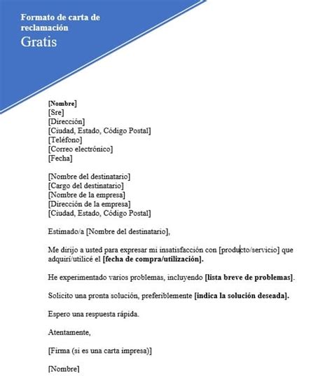 Carta De Reclamo Plantilla Gratis Formato Escrito