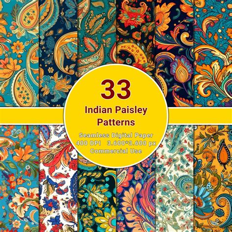 Indian Paisley Seamless Pattern Commercial Use Png Vibrant Eastern