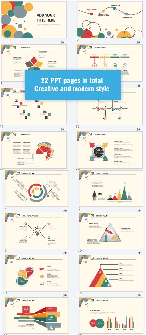 Download The Colorful And Modern Ppt Slides Template With 22 Fully Editable Pages