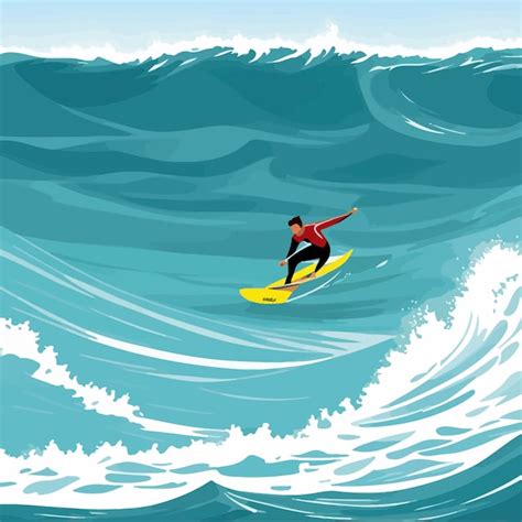 Homem surfando ilustração do oceano de ondas grandes Vetor Premium